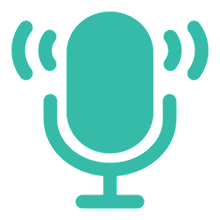 Teal microphone icon with sound waves